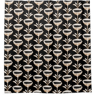 Hand Drawn Modern Poppy Design Black Gold Shower Curtain