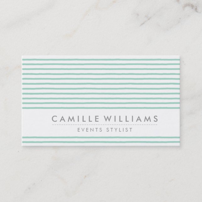 HAND DRAWN modern rustic stripe pattern mint green Business Card (Front)