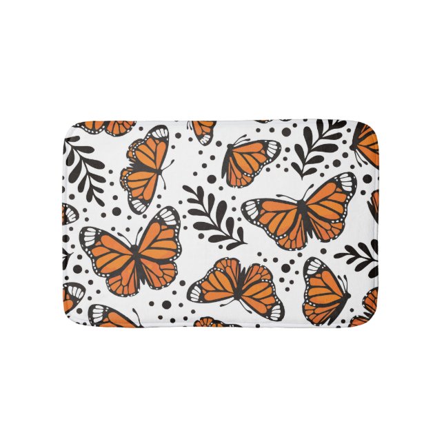 Hand-Drawn Monarch Butterfly Seamless Pattern Bath Mat (Front)