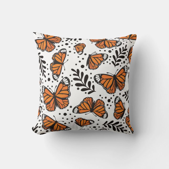 Hand-Drawn Monarch Butterfly Seamless Pattern Cushion (Front)