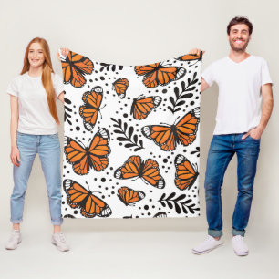 Hand-Drawn Monarch Butterfly Seamless Pattern Fleece Blanket