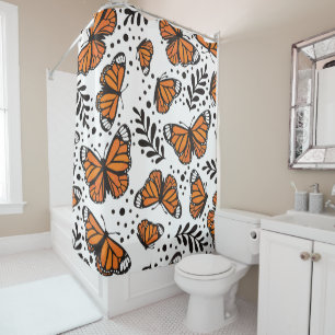 Hand-Drawn Monarch Butterfly Seamless Pattern Shower Curtain