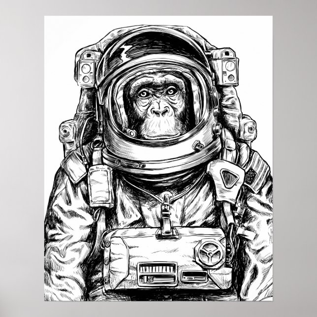 Hand Drawn Monkey Astronaut Poster (Front)