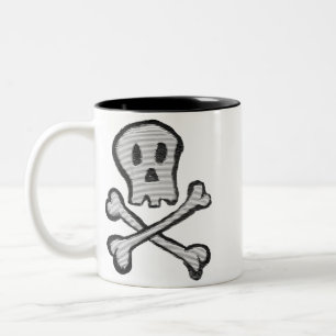 Hand Drawn Mosaic Pirate Skull Graphic Two-Tone Coffee Mug