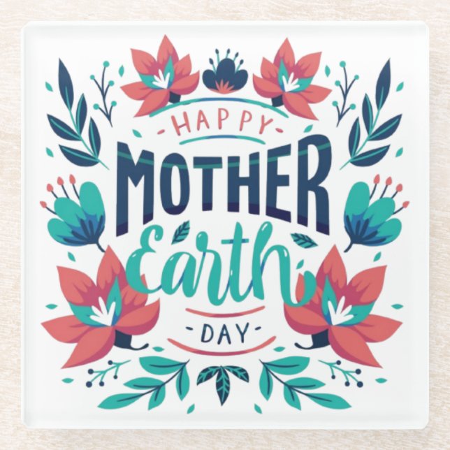 Hand Drawn Mother Earth Day Design-23184 Glass Coaster (Front)