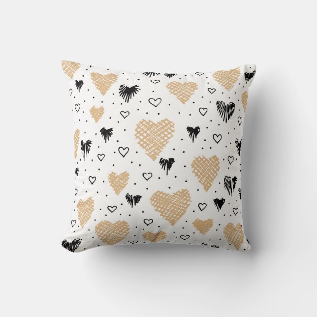 Hand- Drawn Mottled Hearts Cushion (Front)