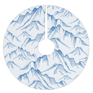 Hand-Drawn Mountain Landscape Pattern. Brushed Polyester Tree Skirt