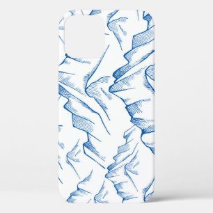Hand-Drawn Mountain Landscape Pattern. iPhone 12 Case