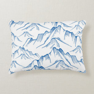 Hand-Drawn Mountain Landscape Pattern. Decorative Cushion