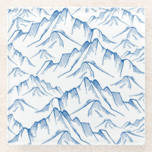Hand-Drawn Mountain Landscape Pattern. Glass Coaster