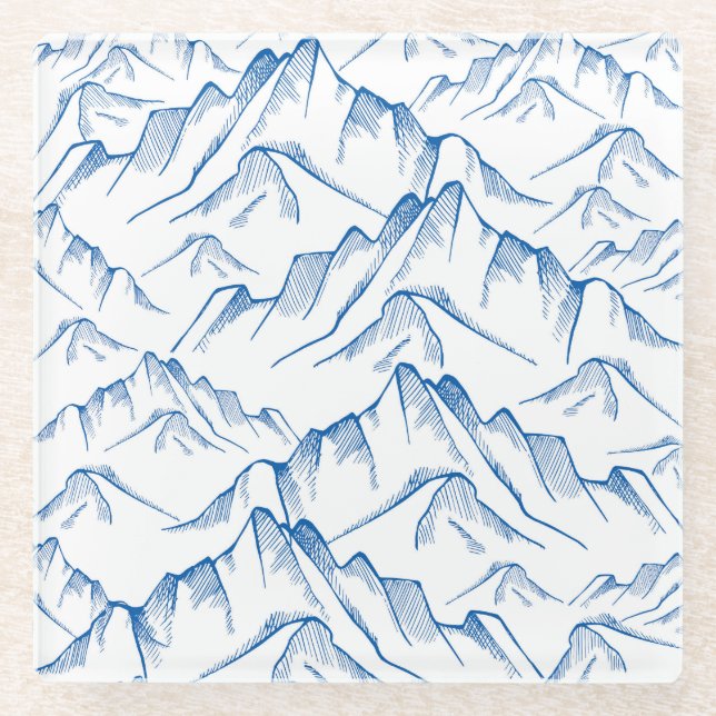 Hand-Drawn Mountain Landscape Pattern. Glass Coaster (Front)