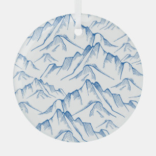Hand-Drawn Mountain Landscape Pattern. Glass Tree Decoration