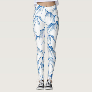 Hand-Drawn Mountain Landscape Pattern. Leggings