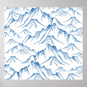 Hand-Drawn Mountain Landscape Pattern. Poster