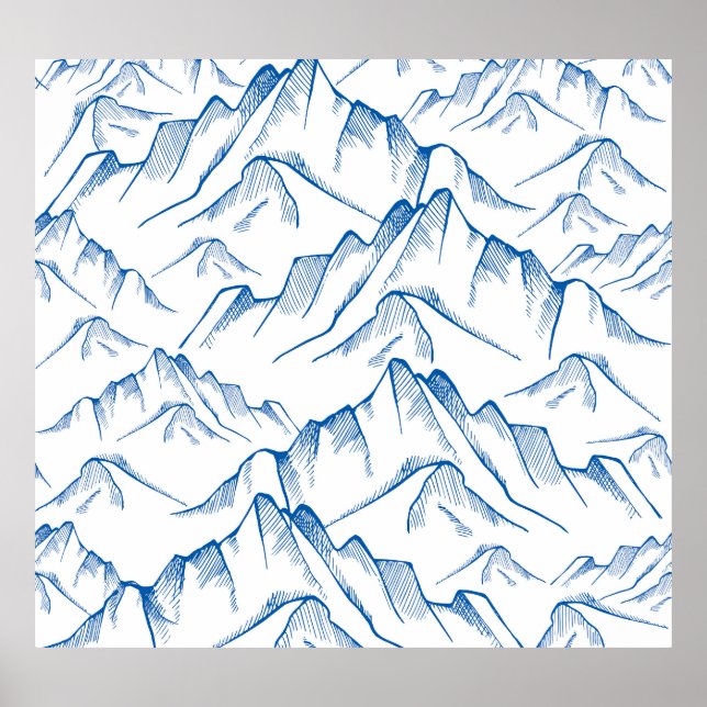 Hand-Drawn Mountain Landscape Pattern. Poster (Front)