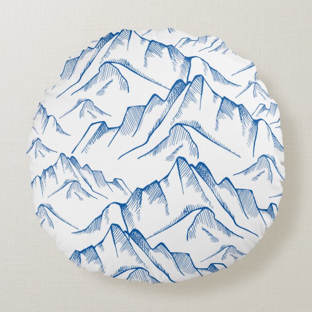 Hand-Drawn Mountain Landscape Pattern. Round Cushion (Front)