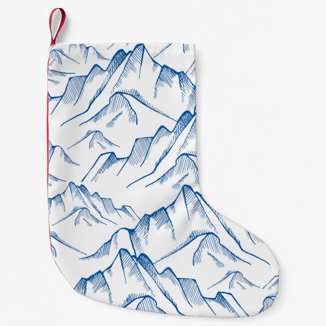 Hand-Drawn Mountain Landscape Pattern. Small Christmas Stocking (Front)