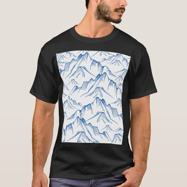 Hand-Drawn Mountain Landscape Pattern. T-Shirt (Front)