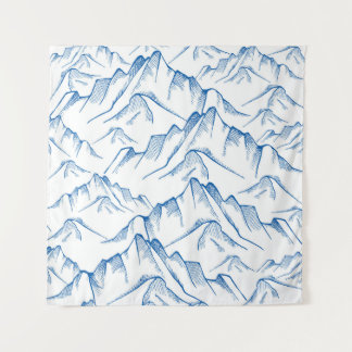 Hand-Drawn Mountain Landscape Pattern. Tapestry