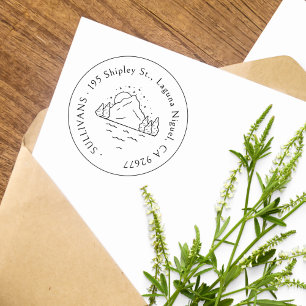 Hand-drawn Mountain Scene Simple Return Address Rubber Stamp