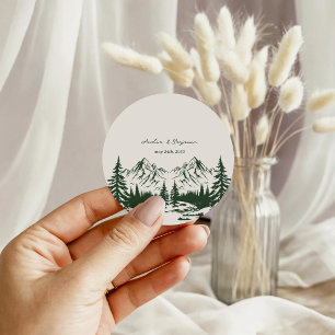 Hand Drawn Mountain Summer Wedding Classic Round Sticker