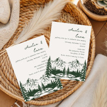 hand drawn Mountain summer wedding invitation