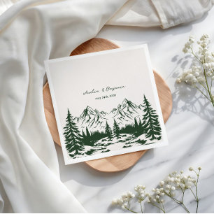 Hand Drawn Mountain Summer Wedding Napkin