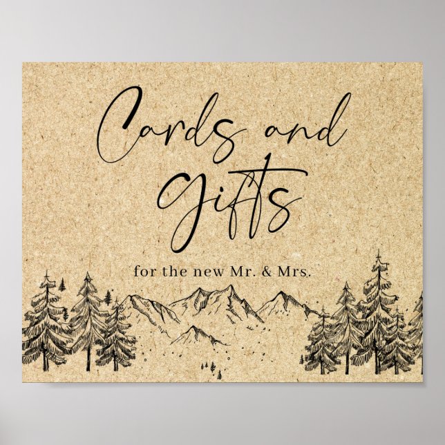 Hand Drawn Mountains Cards & Gifts Wedding Sign (Front)