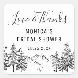 Hand Drawn Mountains Forest BRIDAL SHOWER Square Sticker