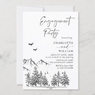 Hand Drawn Mountains Forest Engagement Party Invitation
