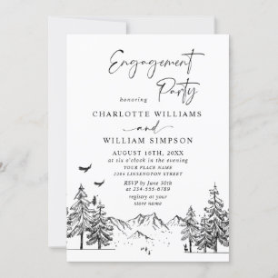 Hand Drawn Mountains Forest Engagement Party Invitation