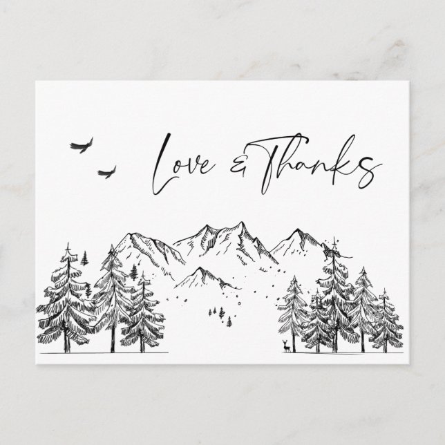Hand Drawn Mountains Forest Thank You Postcard (Front)