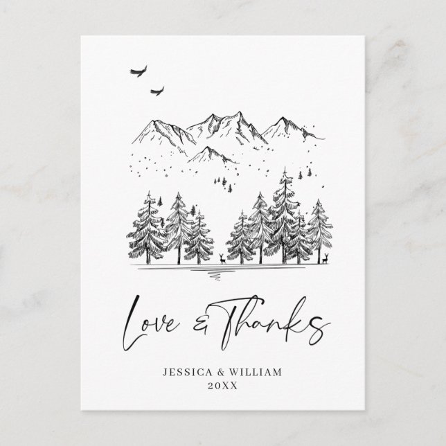 Hand Drawn Mountains Forest Thank You Postcard (Front)