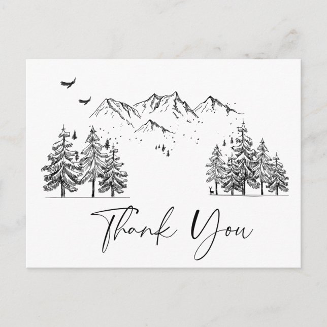 Hand Drawn Mountains Forest Thank You Postcard (Front)
