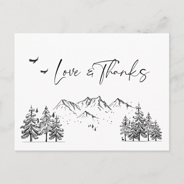 Hand Drawn Mountains Forest Thank You Postcard (Front)