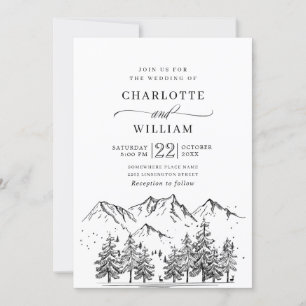 Hand Drawn Mountains Forest Wedding Invitation