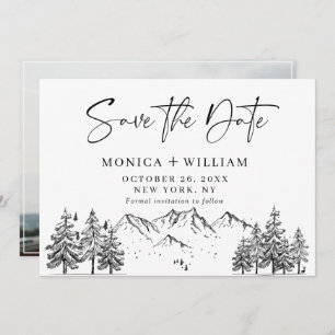 Hand Drawn Mountains Forest Wedding Photo  Save Th Save The Date