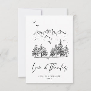 Hand Drawn Mountains Forest Wedding Thank You Card