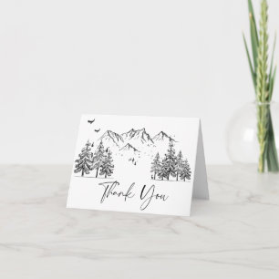 Hand Drawn Mountains Forest Wedding Thank You Card