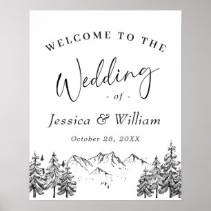 Hand Drawn Mountains Forest Wedding Welcome Poster