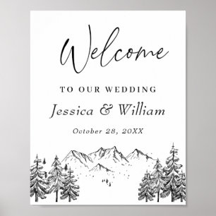 Hand Drawn Mountains Forest Wedding Welcome Poster