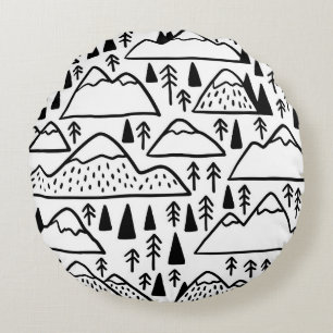 Hand drawn mountains set. collection with mountain round cushion