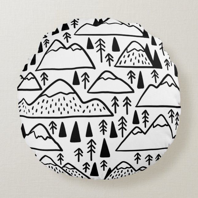 Hand drawn mountains set. collection with mountain round cushion (Front)