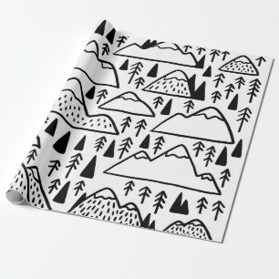 Hand drawn mountains set. collection with mountain wrapping paper