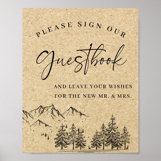 Hand Drawn Mountains Wedding Sign Our Guestbook (Front)