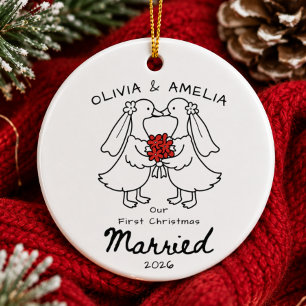 Hand Drawn Mrs & Mrs Christmas Ornament