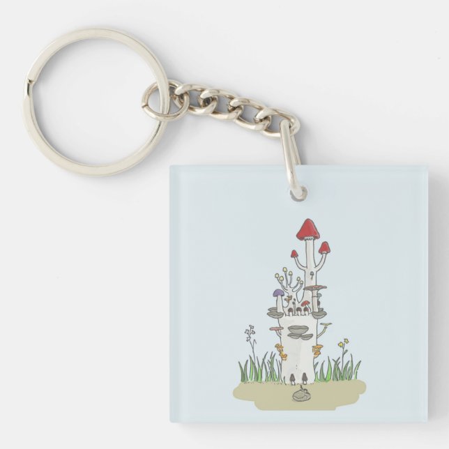 Hand drawn Mushroom castle Key Ring (Front)