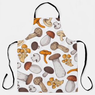 Hand-drawn mushrooms: food background. apron