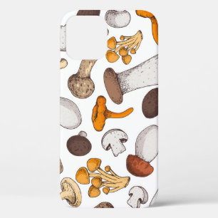 Hand-drawn mushrooms: food background. iPhone 12 case