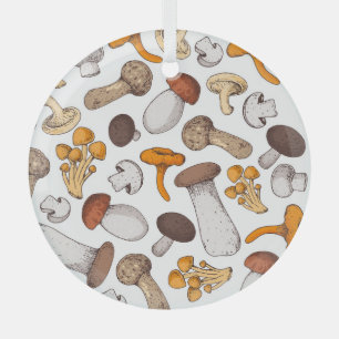 Hand-drawn mushrooms: food background. glass tree decoration